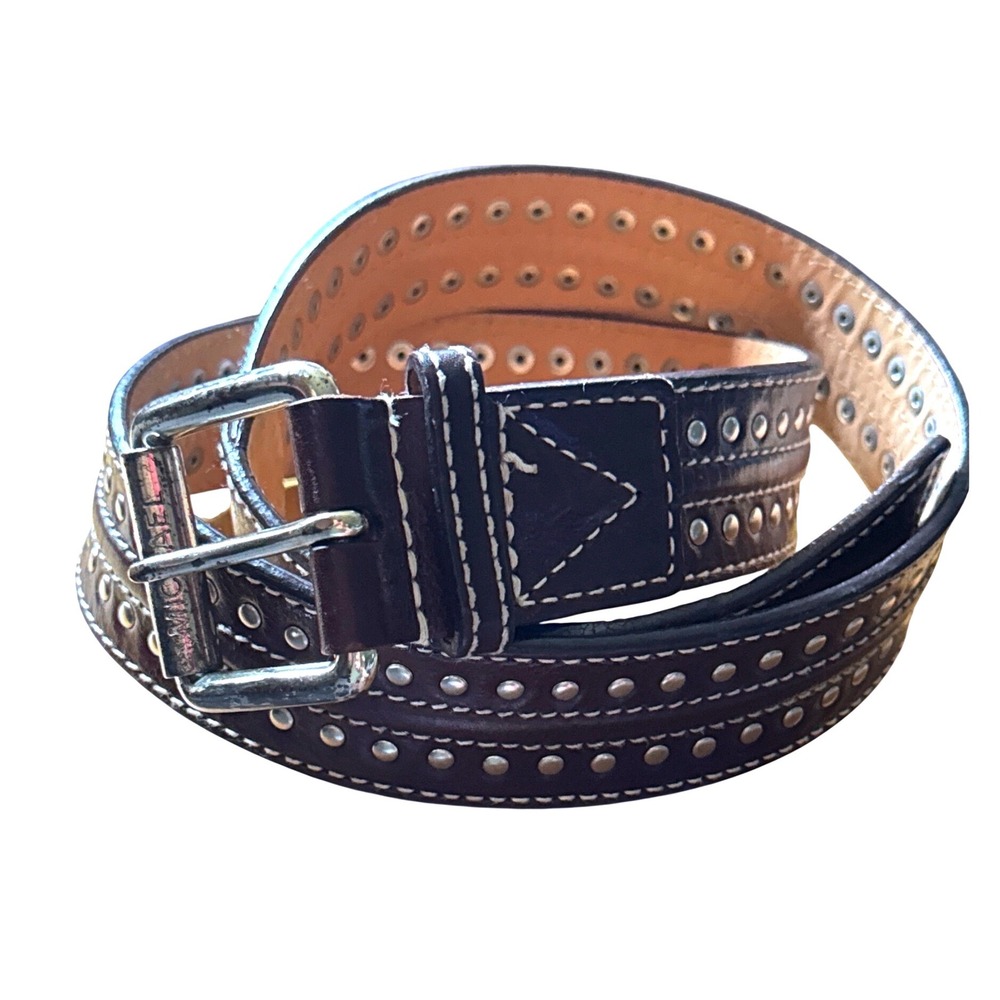 Michael Kors Mens Brown Genuine Leather Studded Belt 553440 M Medium Studs